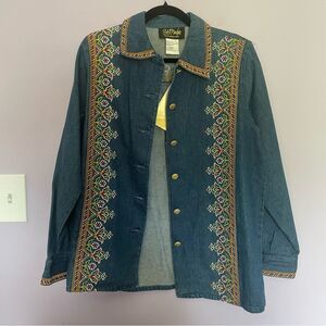 NWT Bob Mackie Wearable Art size Small Denim Jacket Embroidered QVC